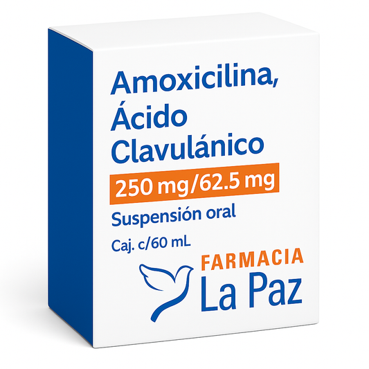 Amoxicilina, Ácido Clavulánico, 250 mg/ 62.5 mg, Suspensión oral  Caj. c/60 mL