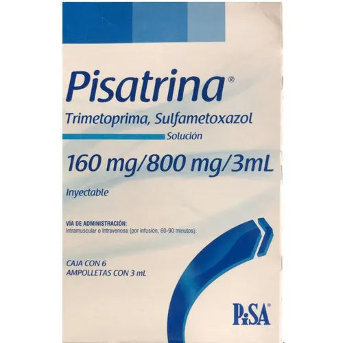Pisatrina 160 mg/ 800 mg, Trimetropina, Sulfametoxazol, Caj. c/6 Ámp. c/3 mL S.I.