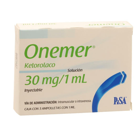 Onemer 30 Mg / Ml, Ketorolaco-Trometamina Caj. C/3 Ámp.    