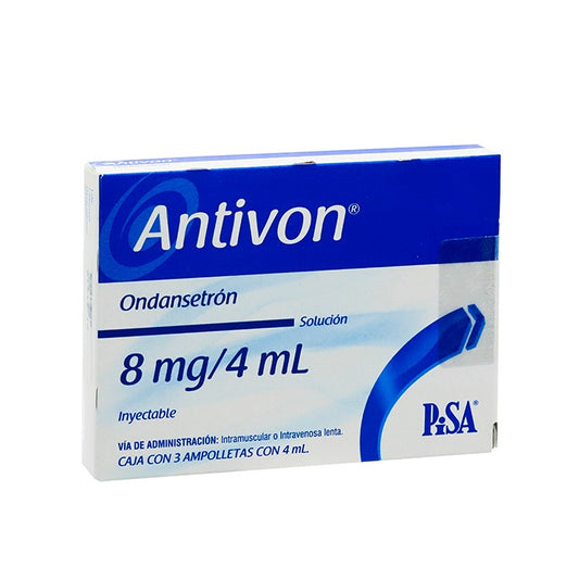 Antivon 8 mg / 4mL, Ondansetrón, Caj. C/3 Ámp.