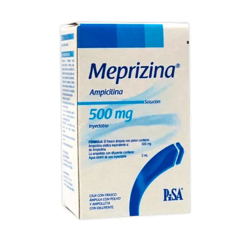 Meprizina 500 mg, Ampicilina, Caj. c/1 Fco. Ámp. S.I