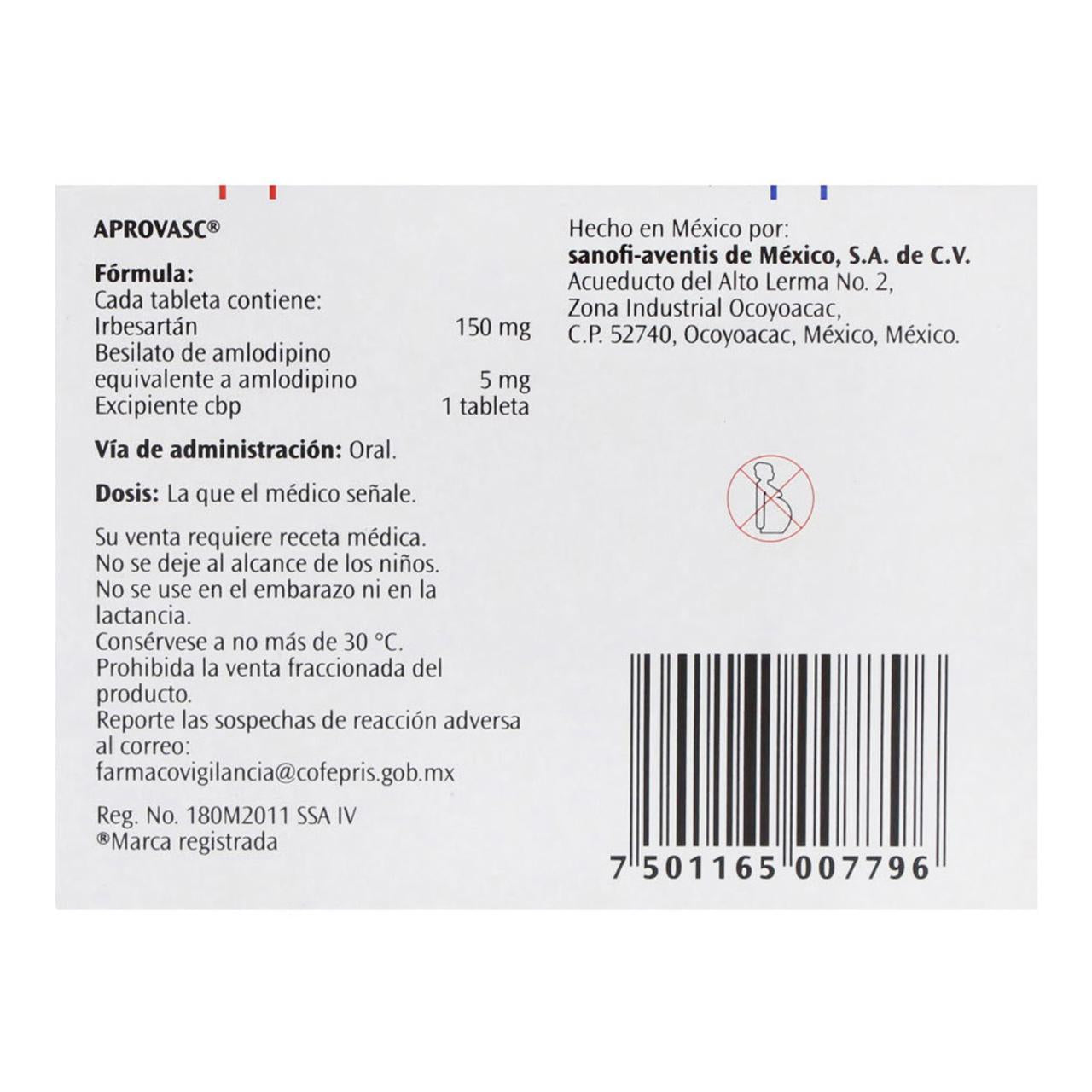 Aprovasc 150 mg/5 mg Caja con 28 Tabletas