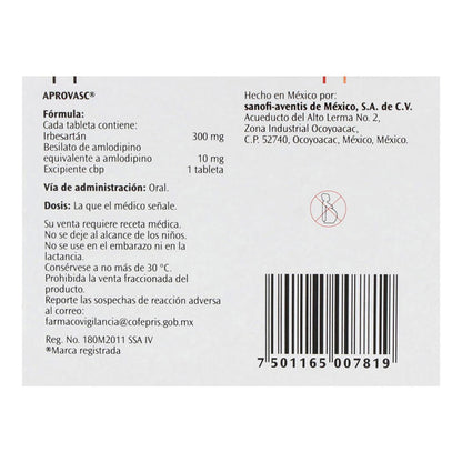Aprovasc 300 mg/10 mg Caja con 28 Tabletas