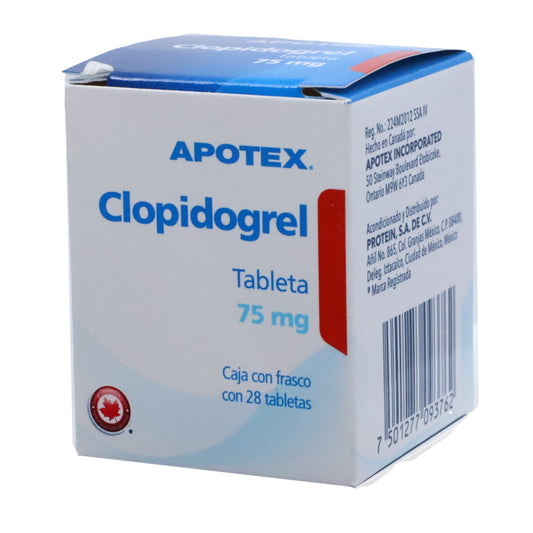 Clopidrogrel 75 mg, Caj. c/28 Tab.