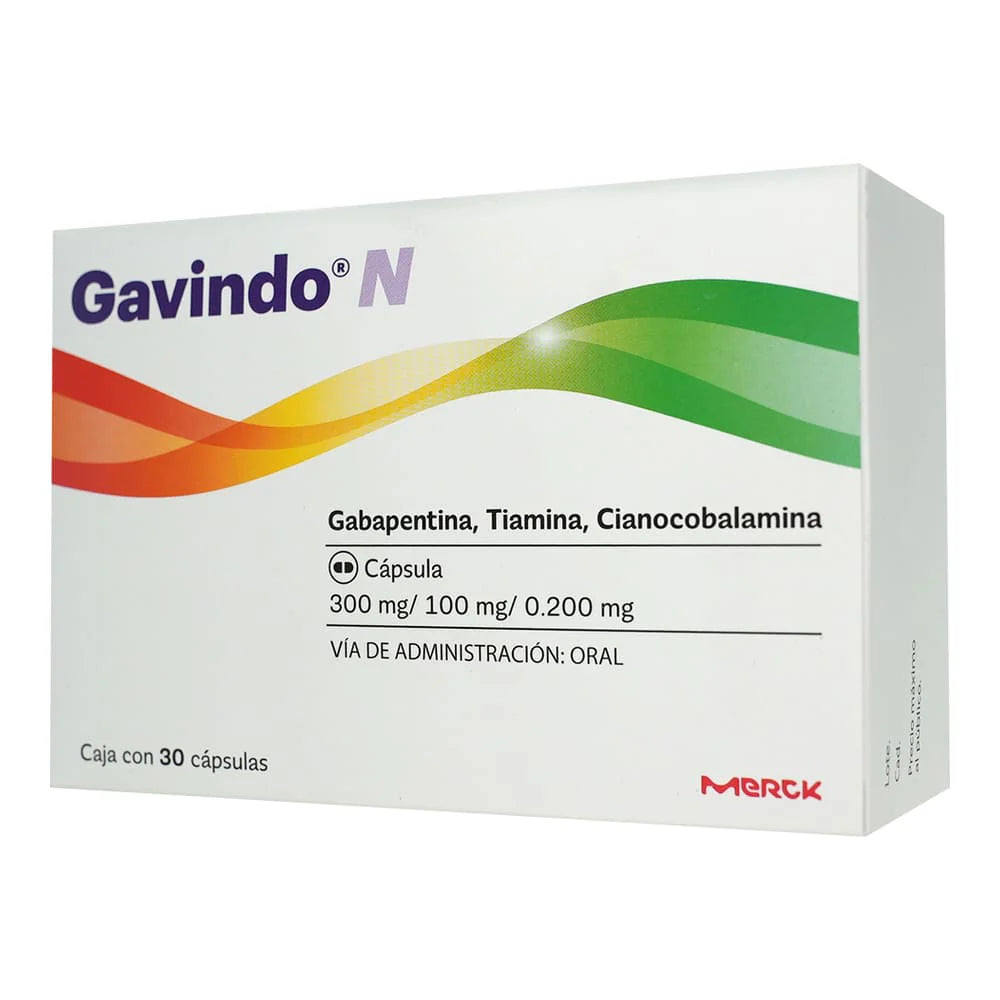 Gavindo N 300 mg / 100 mg / 0.200 mg, Gabapentina, Tiamina, Ciaconobalamina, Caj. c/30 Cáps.