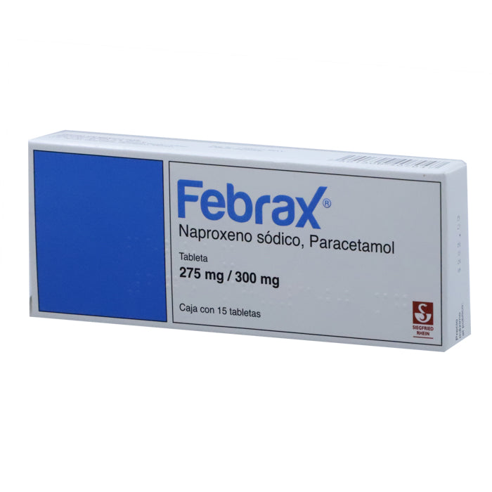 Febrax 275 mg, 300 mg, Naproxeno Sódico, Paracetamol, Caj. c/15 Tab.