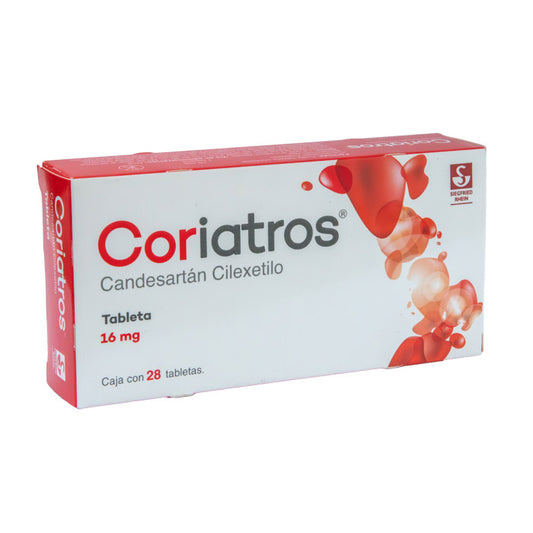 Coriatros 16 mg, Candesartán cilexetilo, Caj. c/28 Tab.