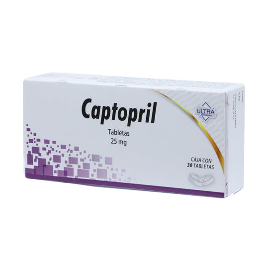 Captopril 25 mg, Caj. c/30 Tab.