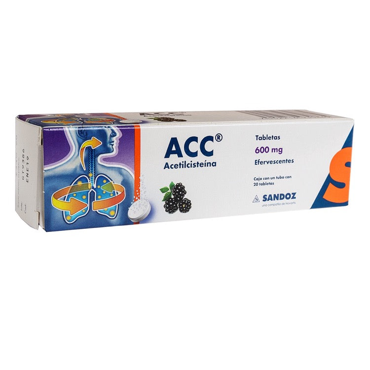 ACC 600 mg Caja con 20 Tabletas Efervescentes de Acetilcisteína
