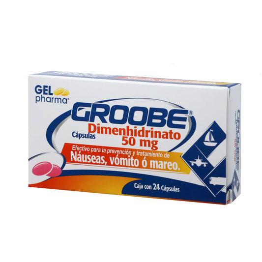Groobe 50 mg, Dimenhidrinato, Caj. c/24 Cáps.