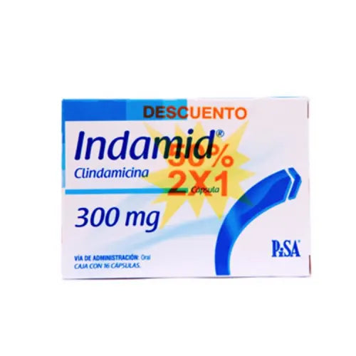 Indamid 300 mg, Clindamicina, Caj. c/16 Cáps. 1+1