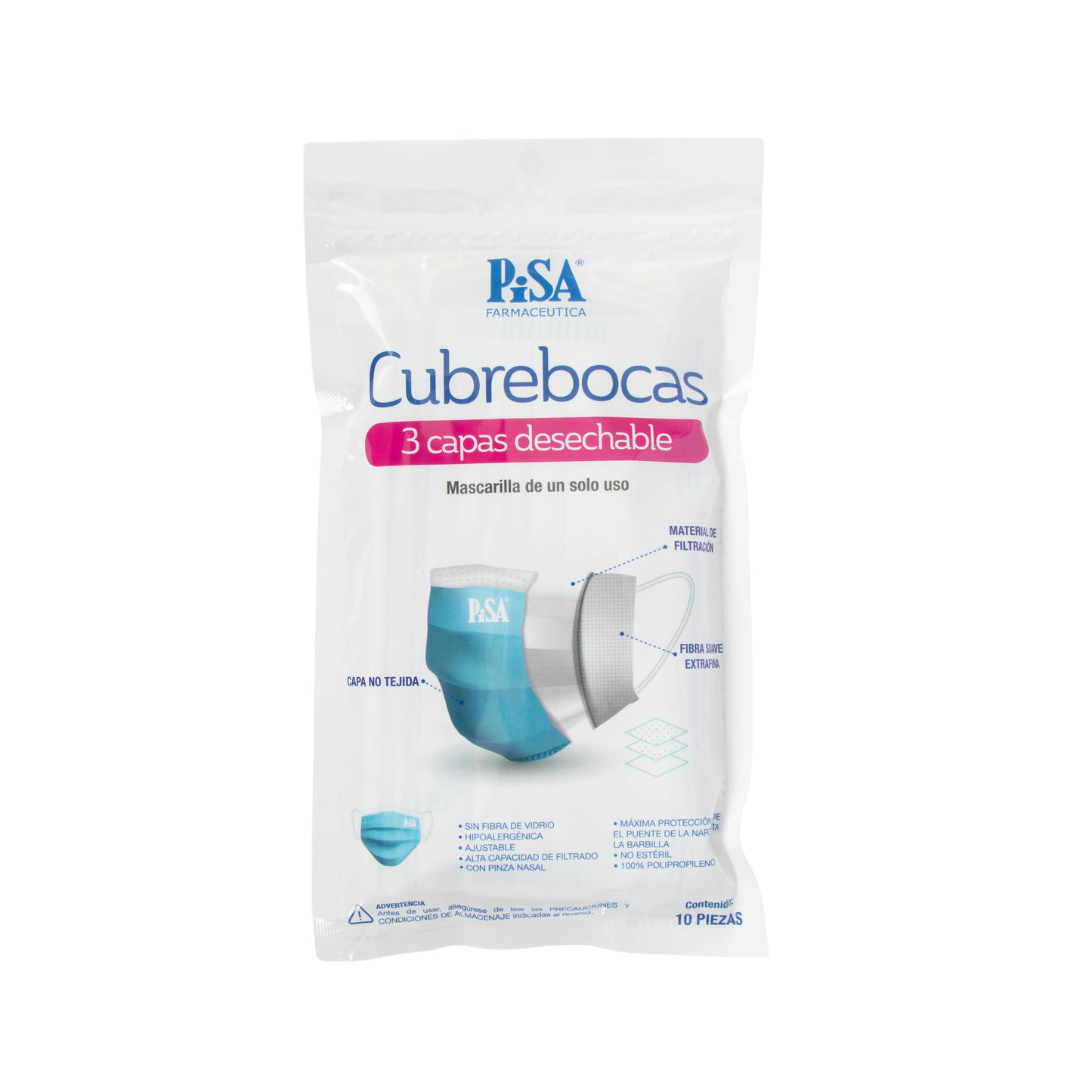 Cubrebocas 3 Capas Desechable PiSA – Protección