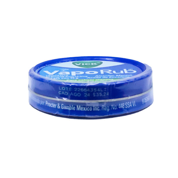 Vick ungüento, Aceite de Eucalipto, Alcanfor, Mentol, 1 lata c/12 g