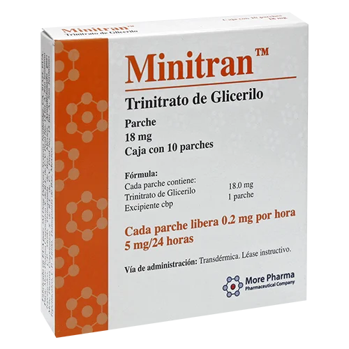 Minitran, Nitroglicerina, 18mg, 10 Parches