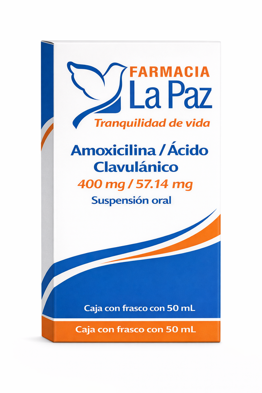 Amoxicilina, Ácido Clavulánico, 400 mg/ 57.14 mg, Suspensión oral  Caj. c/50 mL