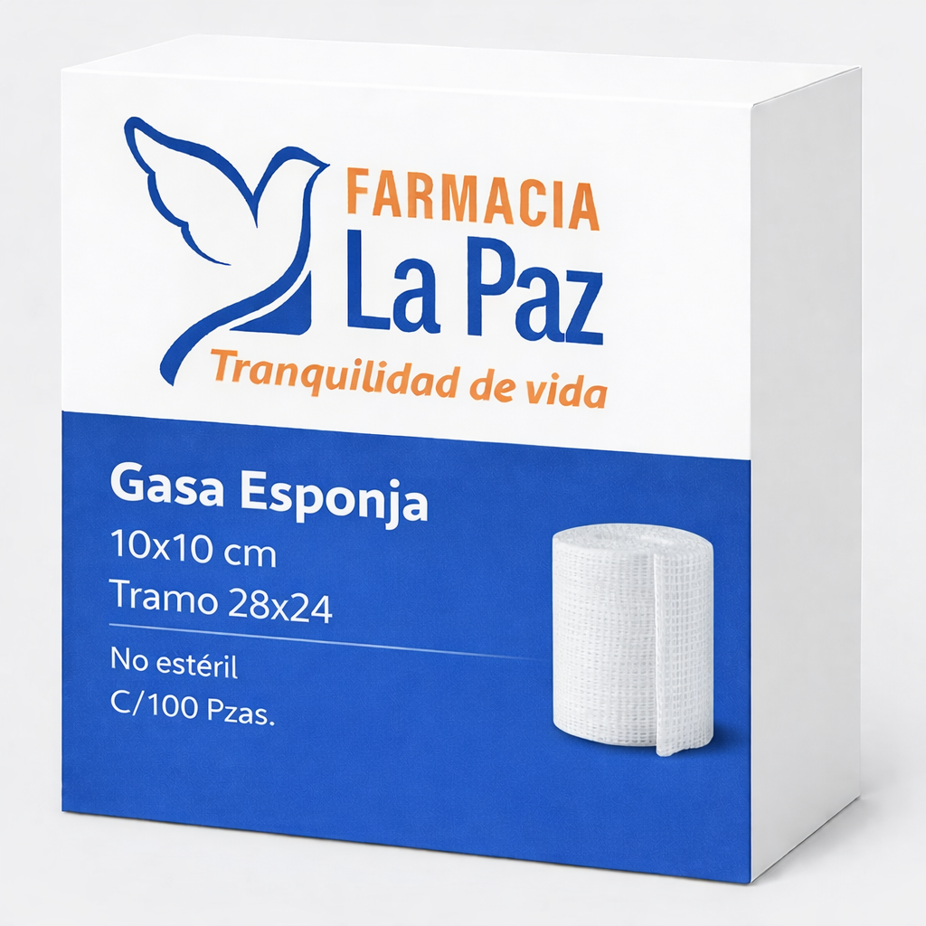 Gasa Esponja 10x10 cm Tramo 28x24, No estéril, C/100 Pzas.