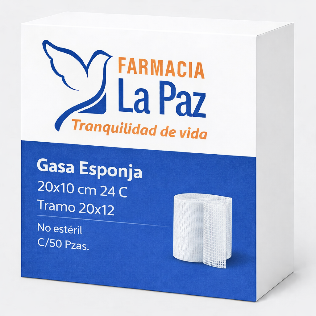 Gasa Esponja 20x10 cm 24 C, Tramo 20x12, No estéril, C/50 Pzas.