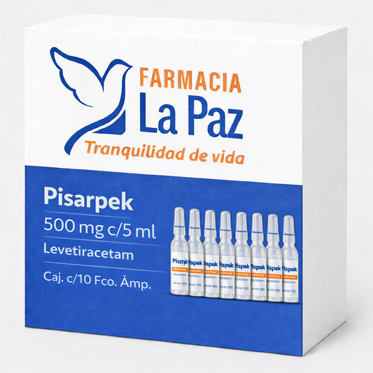Pisarpek 500 mg c/5 ml, Levetiracetam, Caj. c/10 Fco. Ámp.